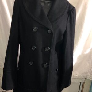 Guess Black Double-Breasted Wool Pea Coat